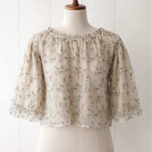 Ehka Sopo Top Size Medium Embroidered Floral Overlay Fairycore Ethereal Cottage